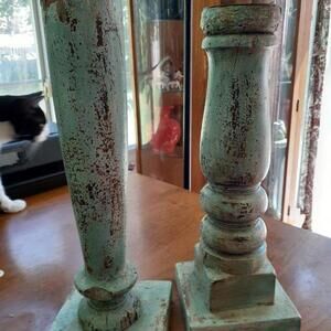 Pair of antique salvaged balusters candel holders. [COPY] [COPY]